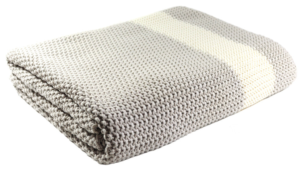 Cotton Throw Blanket, Marici Collection, Light Gray and Cream