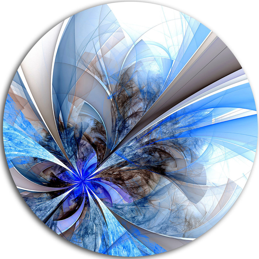 Symmetrical Blue Fractal Flower, Floral Large Disc Metal Wall Art, 23"