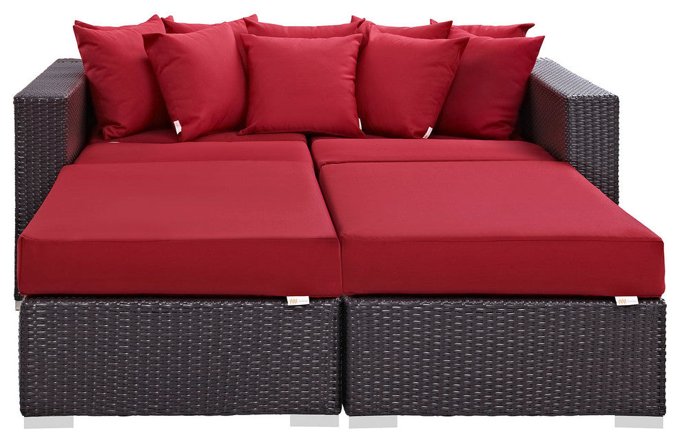 Espresso Red Convene 4-Piece Outdoor Patio Daybed