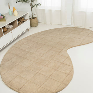 Bean Modern Plaid Grid Handwoven Wool  Rug, Beige/Light Brown, 8 Ft. X 10 Ft.