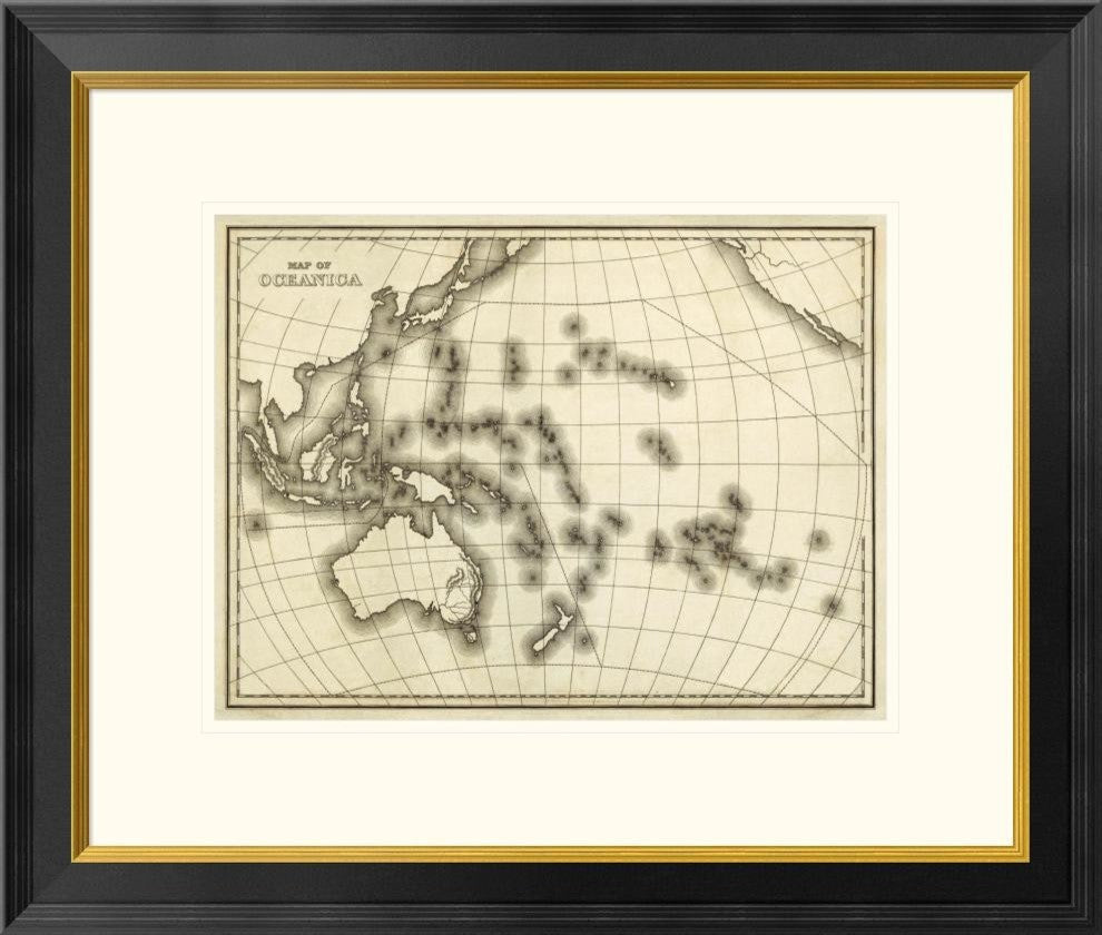 "Map of Oceanica, 1839" Framed Print by Samuel Augustus Mitchell, 26"x22"