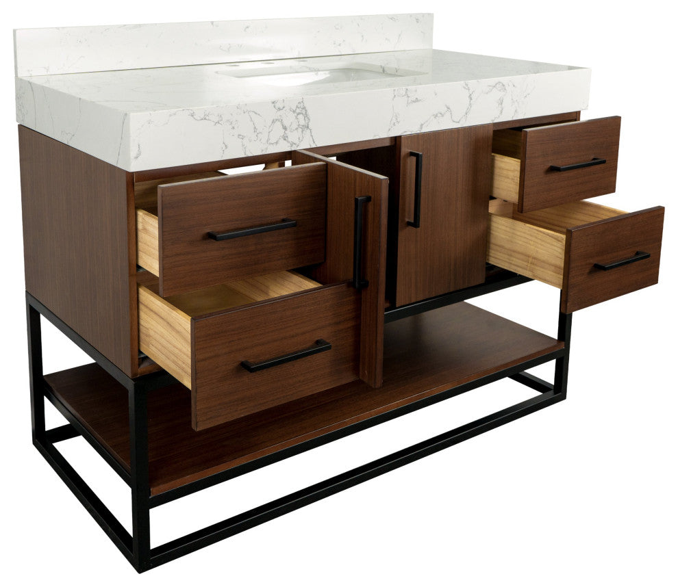 Ellis 48" Bathroom Vanity, Walnut, Top: Engineered Marble
