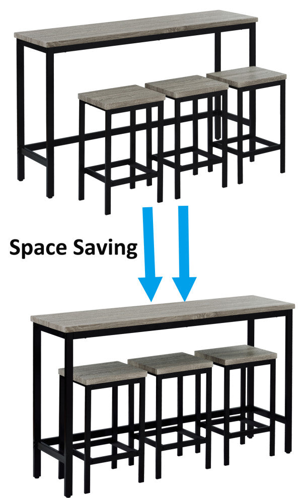 Height Extra Long Dining Table Set With 3 Stools