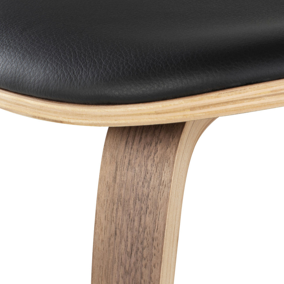 Satine Dining Chair, Molded Plywood Side Chair, Walnut Frame, Black Leather