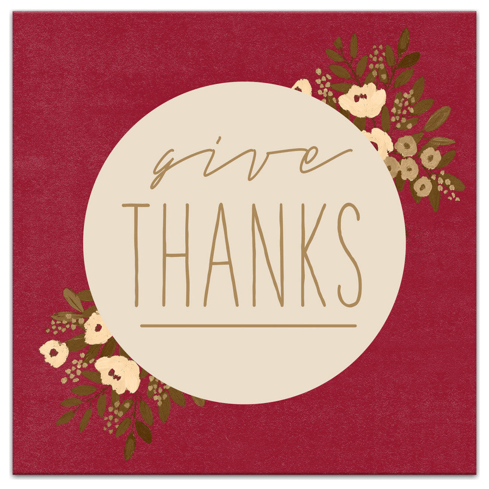 Give Thanks Circle Floral 16"x16" Canvas Wall Art