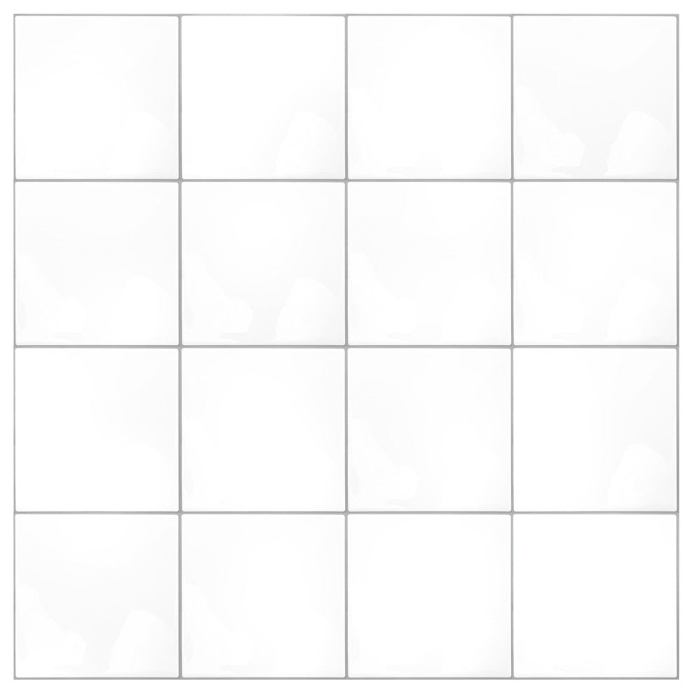 6" Spanish Retro White Square Glossy 3D Tile Stickers, Set of 16