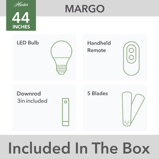 Hunter 44" Margo Matte Black Ceiling Fan, LED Light Kit and Handheld Remote