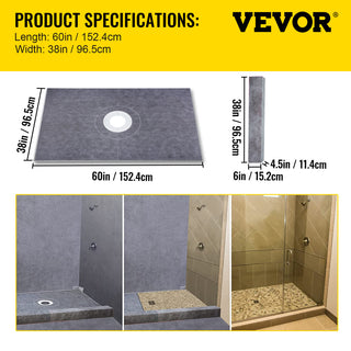 VEVOR Shower Curb Kit Watertight Shower Pan, 38x60 Inch