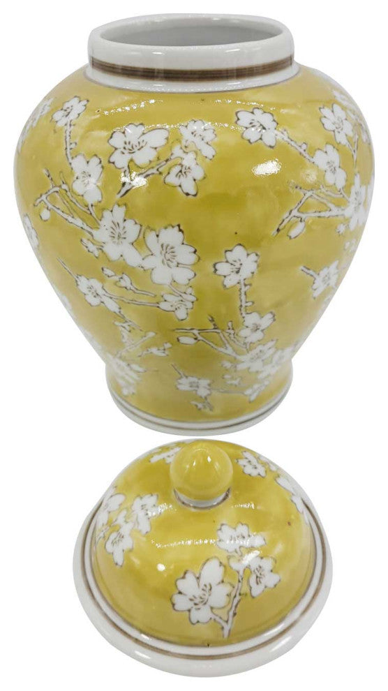 Floral Chinoiserie Jar 12", Yellow