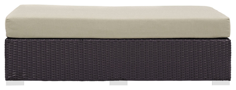 Convene Outdoor Patio Fabric Rectangle Ottoman, Espresso Beige