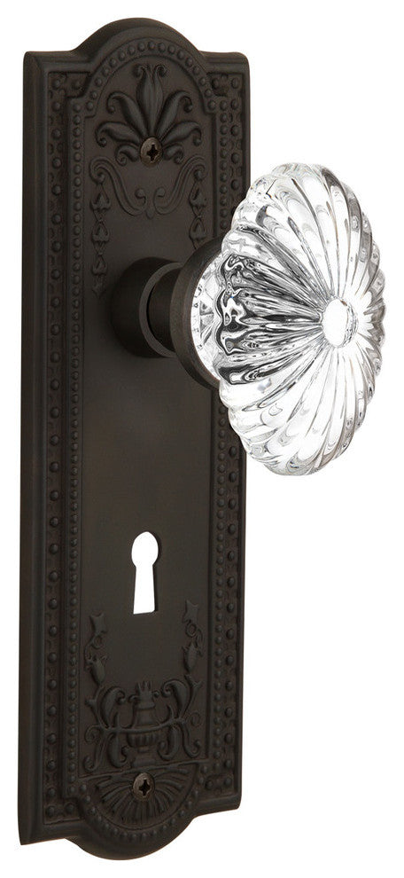 Meadows Plate With Oval Fluted Crystal Knob, Oil-Rubbed Bronze