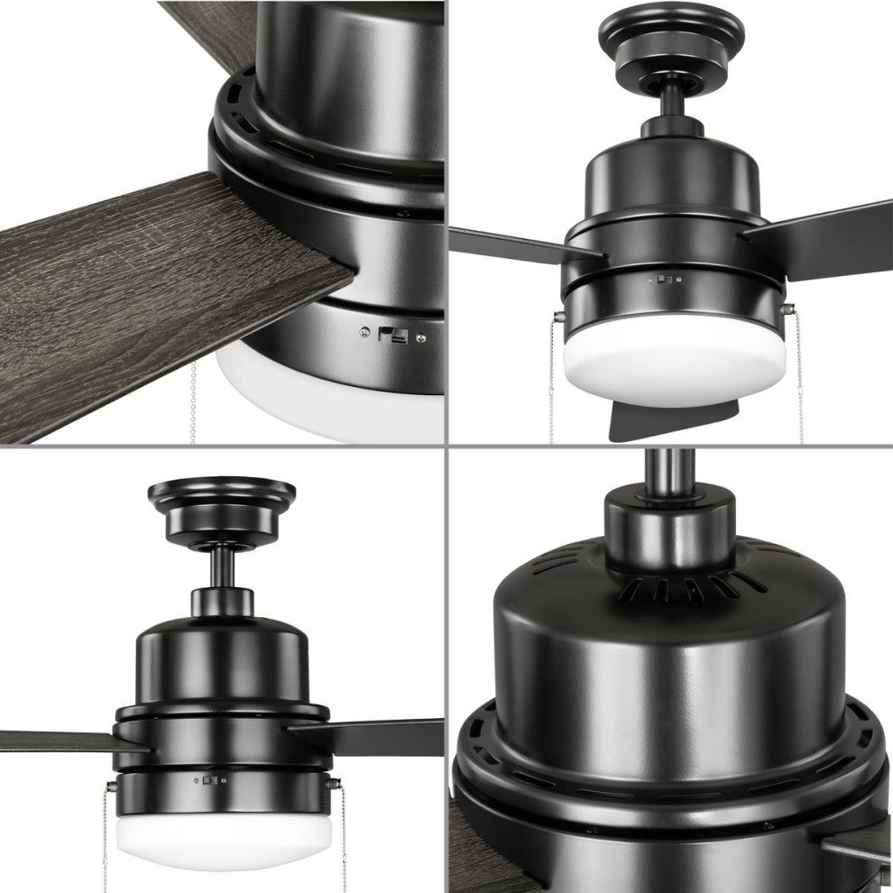 Trevina V 52" 3-Blade Indoor Matte Black Ceiling Fan, Light Kit
