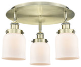 Bell-3 Light 17" Flush Mount-Antique Brass, Matte White Glass Shade