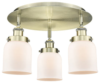 Bell-3 Light 17" Flush Mount-Antique Brass, Matte White Glass Shade