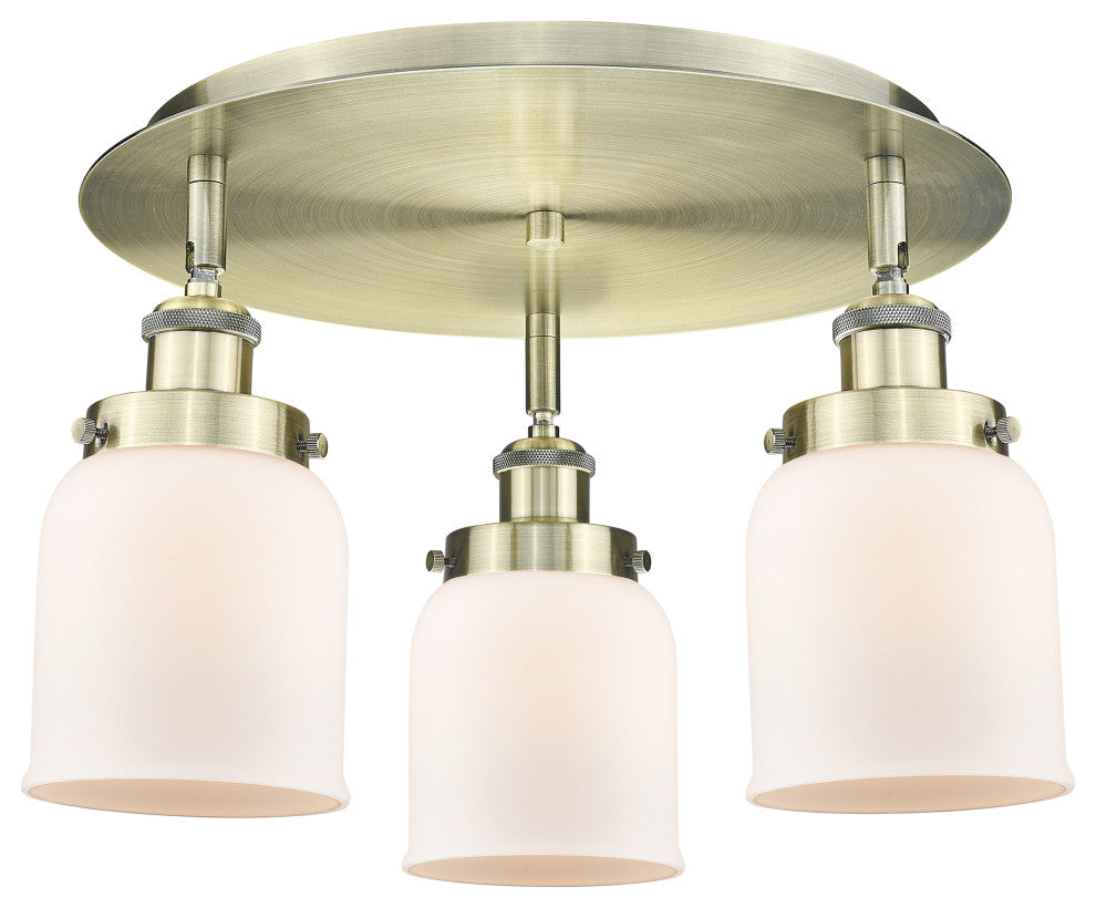 Bell-3 Light 17" Flush Mount-Antique Brass, Matte White Glass Shade