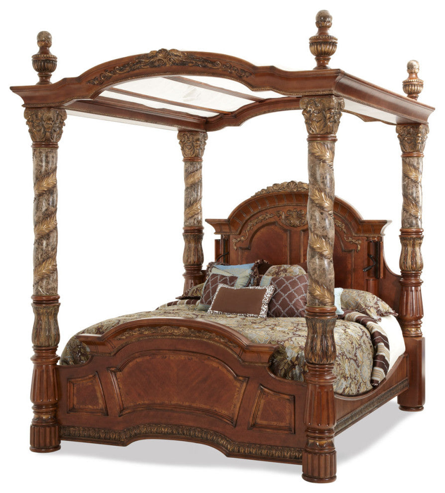 AICO Furniture Villa Valencia 3-Piece California King Poster Canopy Bedroom Set