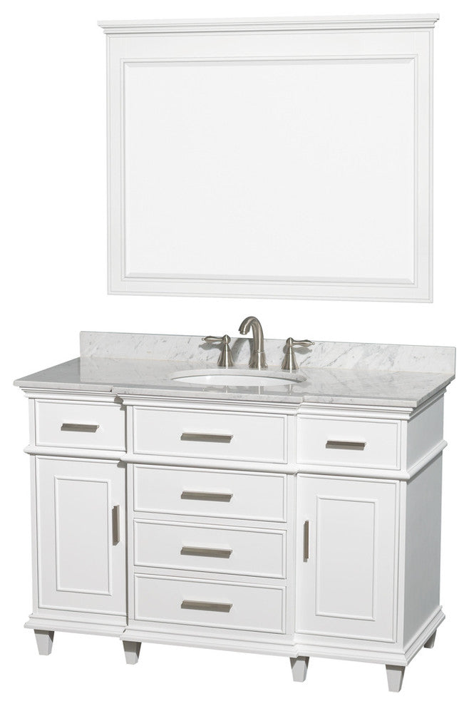 Berkeley 48" White Single Vanity, No Top, and No Sink, 44"