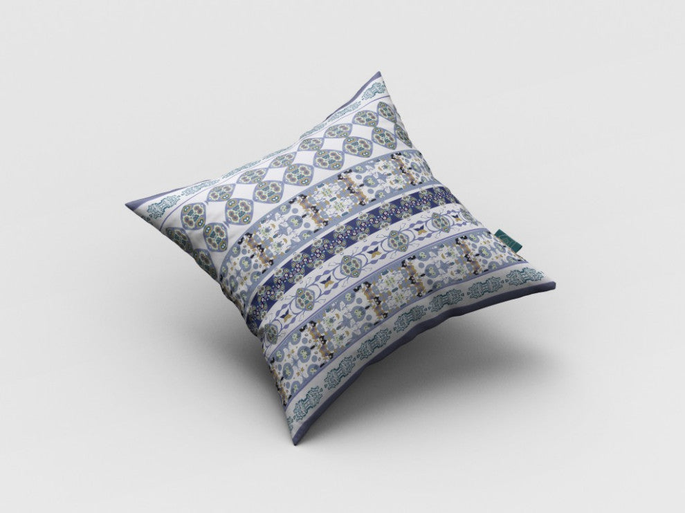 20 Navy White Strips Boho Suede Throw Pillow