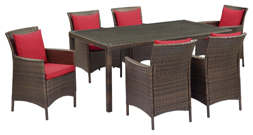 Conduit 7 Piece Outdoor Patio Wicker Rattan Dining Set - Brown Red
