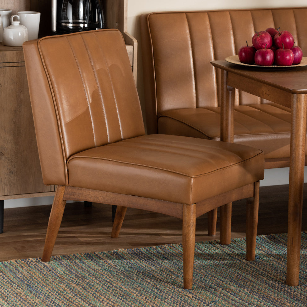 Daymond Modern Tan Faux Leather Walnut Brown Finished Wood Dining Chair