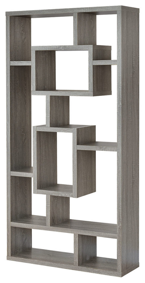 10-Shelf Wood Bookcase, Weathered Gray