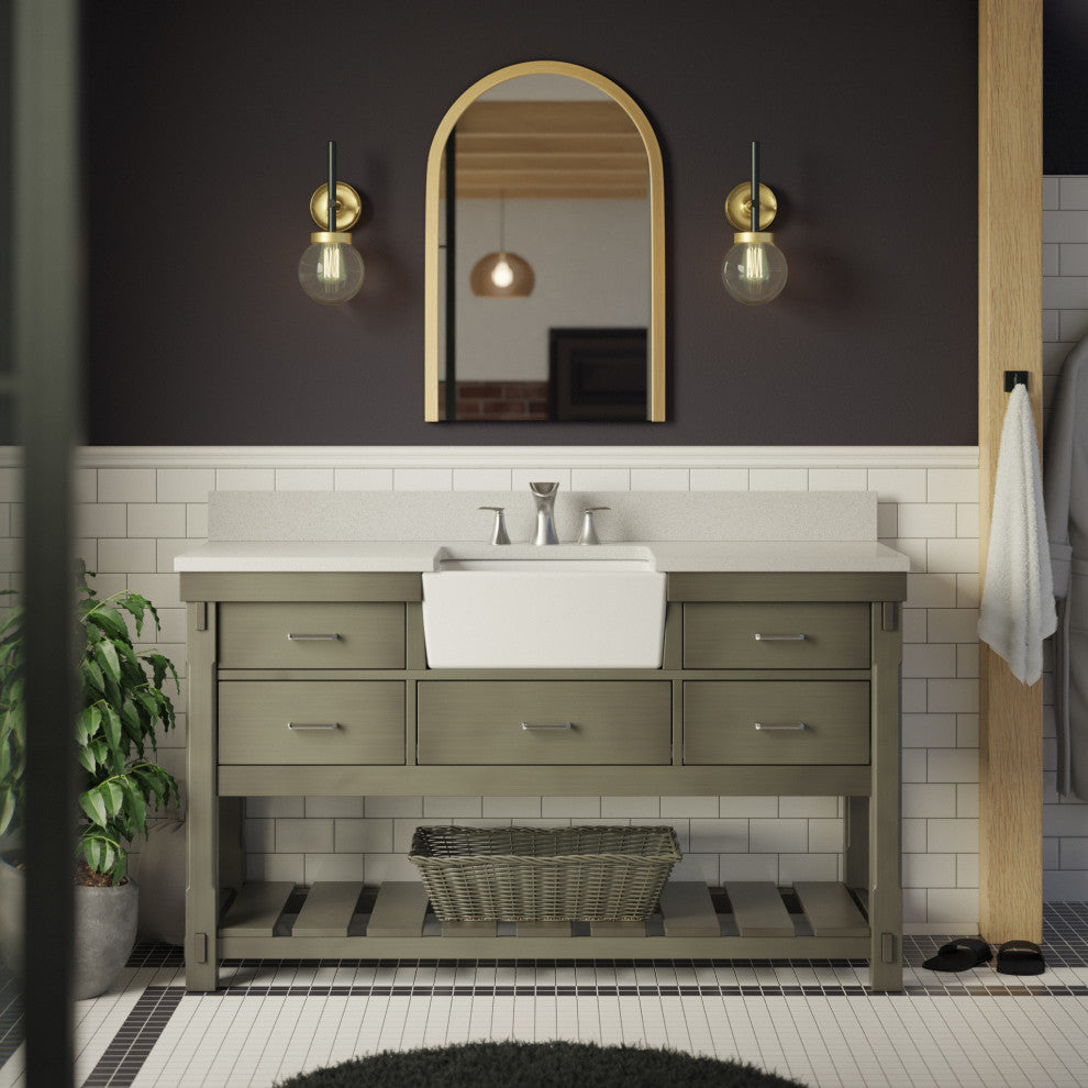Charlotte 60" Bathroom Vanity, Weathered Gray, Quartz, Single