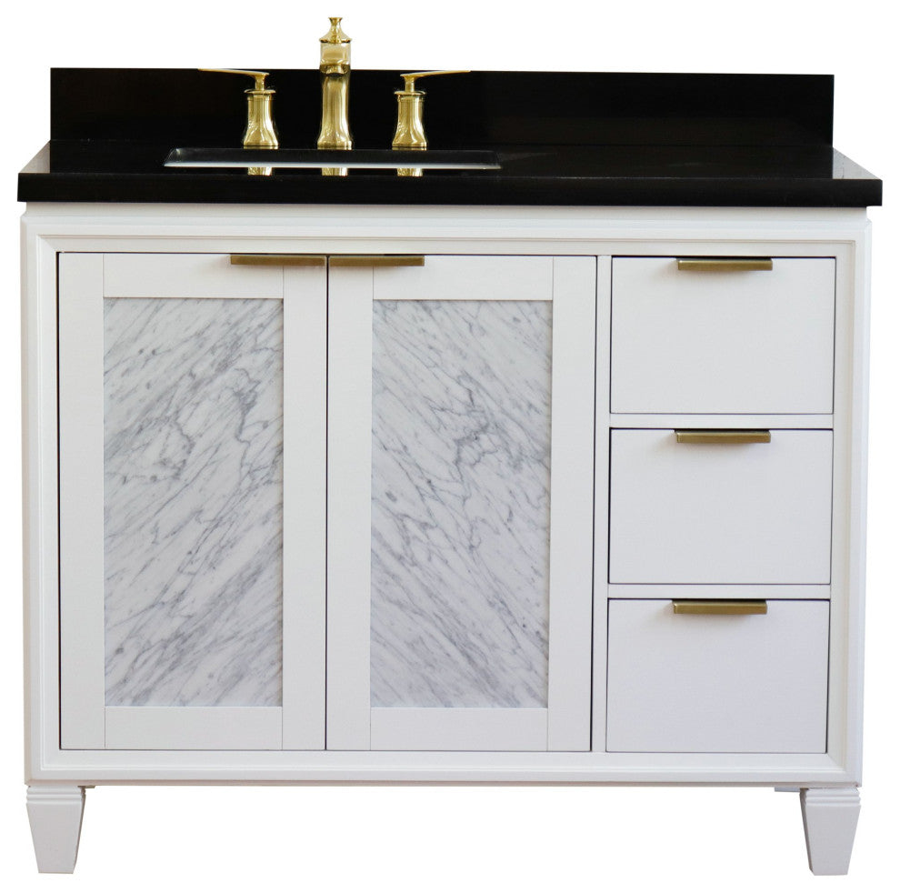 43" Single Vanity, White Finish With Black Galaxy