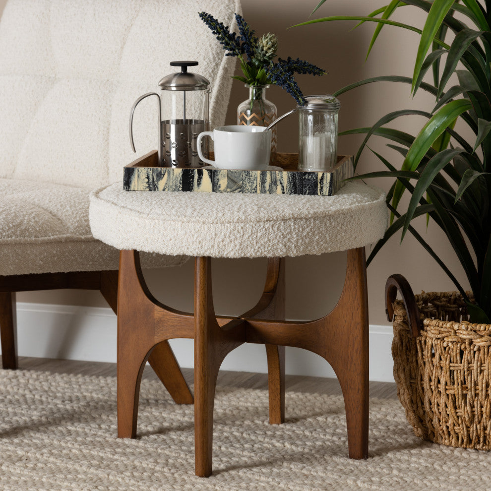 Dahlia Cream Boucle Fabric Collection, Footstool