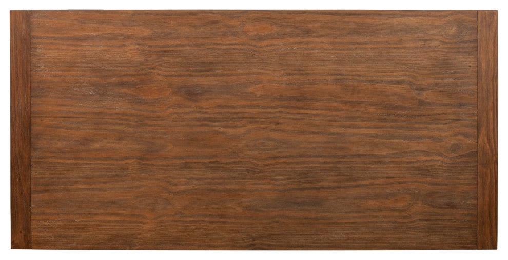 Benzara BM283865 Paige 84" Dining Table, Solid Wood, Sled Design Base, Brown