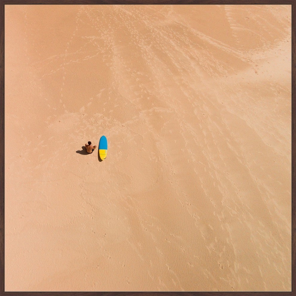 "Lone Surfer" Floater Framed Painting Print on Canvas, 48"x48"