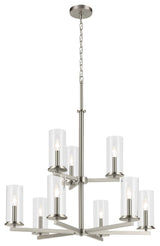 Crosby 32.5" 9-Light 2-Tier Chandelier With Clear Glass, Brushed Nickel