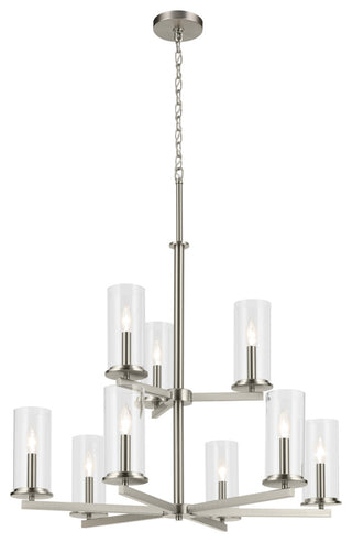 Crosby 32.5" 9-Light 2-Tier Chandelier With Clear Glass, Brushed Nickel