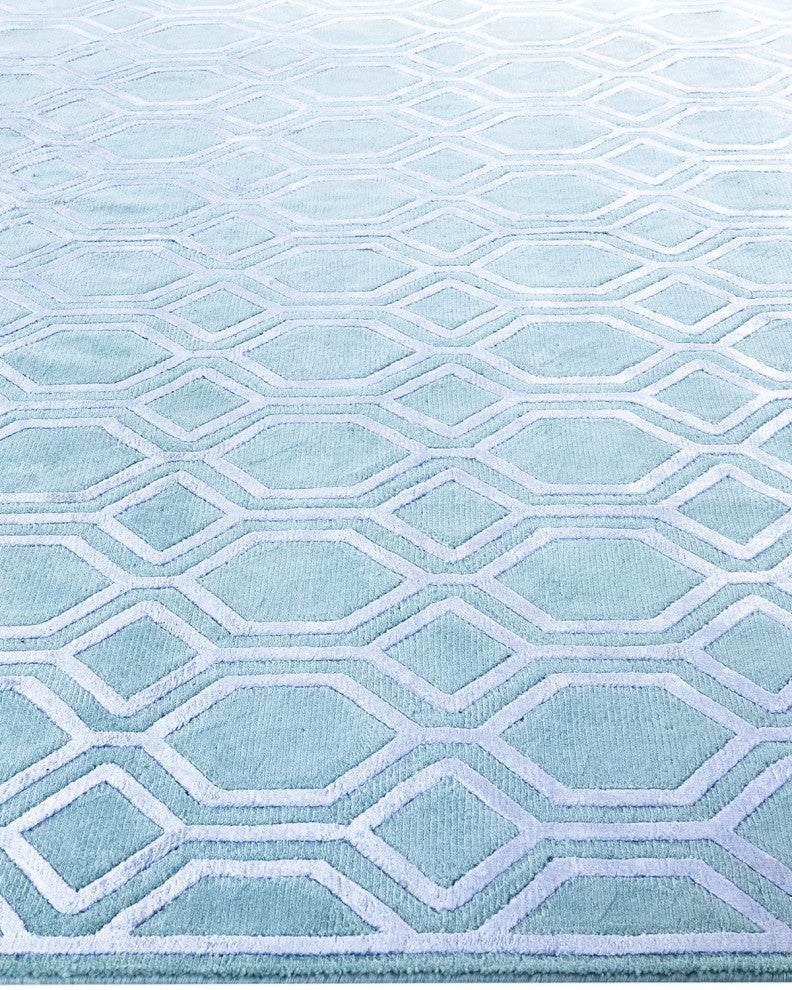 Modern One-of-a-Kind Handmade Area Rug Green, 8' 1" x 9' 10"