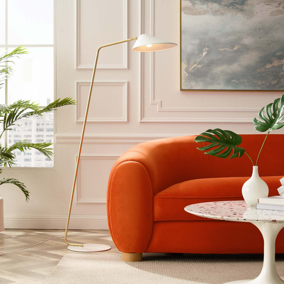 Floor Lamp Light, White, Metal, Modern, Mid Century Cafe Bistro Hospitality