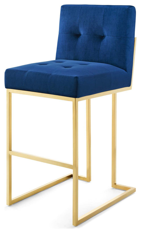 Bar Stool Chair Barstool, Set of 2, Velvet, Gold Blue Navy, Bar Pub Cafe Bistro