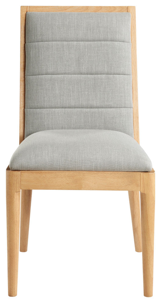Bristol UpholsteredDining Chair, Set of 2, Grey, Linen Textured Fabric, Natural Finish