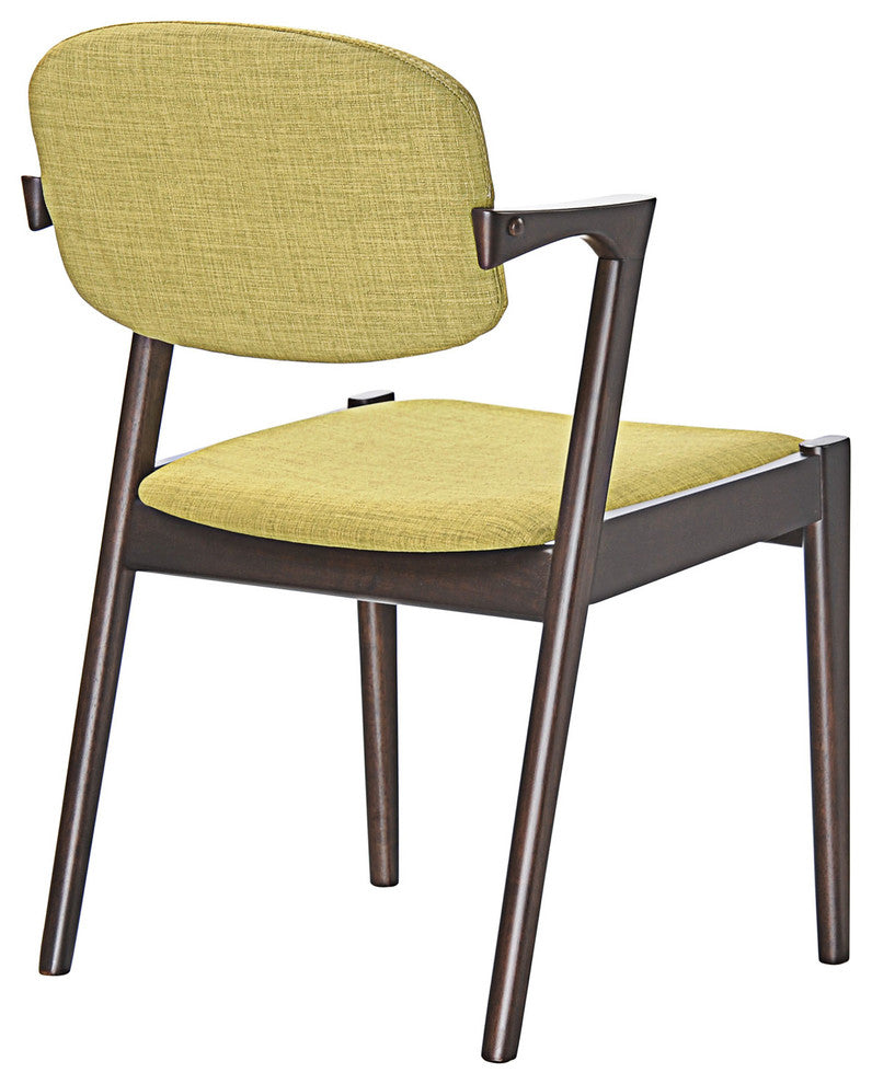 Modern Urban Contemporary Dining Armchair, Brown Green Wood Fabric