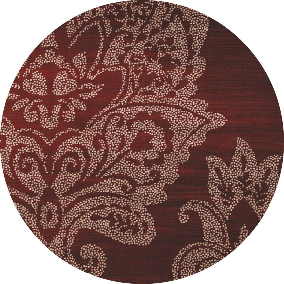 Bastille Large Damask Red 7'10" Round Area Rug