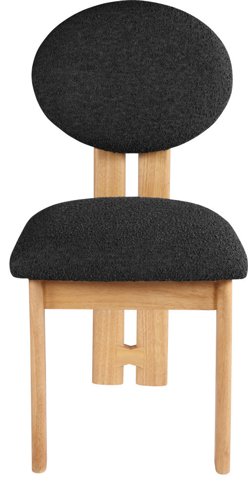 Napa Boucle Fabric Dining Chair, Set of 2, Black, Natural Finish