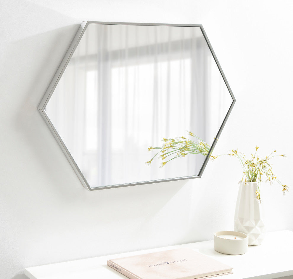 Rhodes Framed Hexagon Wall Mirror, Silver, 22x31