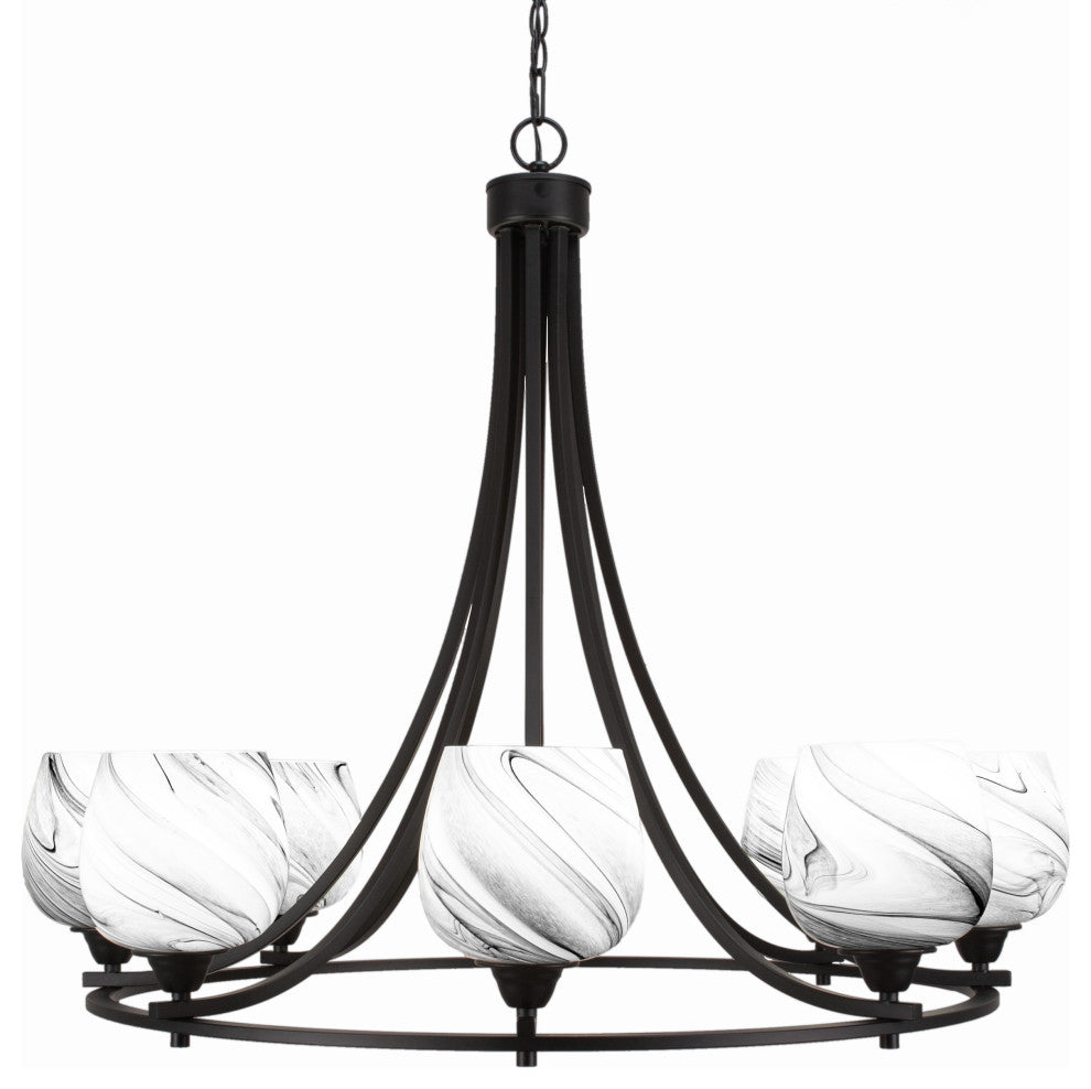Paramount Uplight 8-Light Chandelier, Matte Black, 6" Onyx Swirl Glass