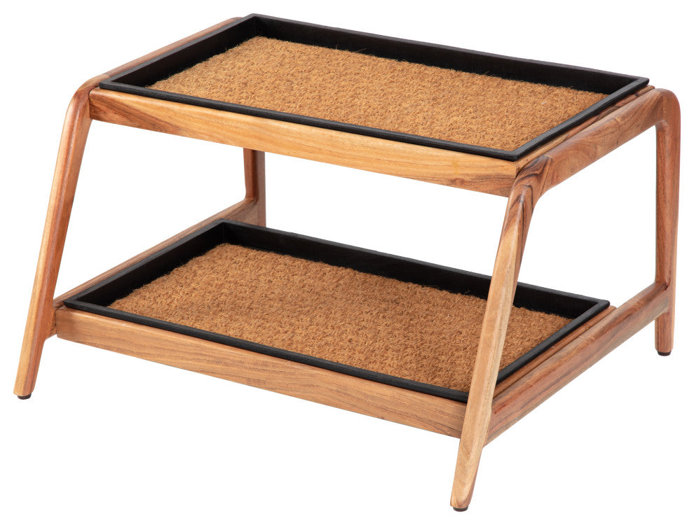 Double-Tier Natural Stand With 2-Pair Rubber Boot Trays Smoked Oak