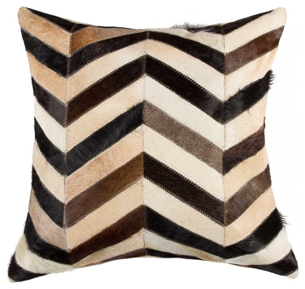 18"x18"x5" Stunning Tricolor Chevron Torino Kobe Cowhide Pillow