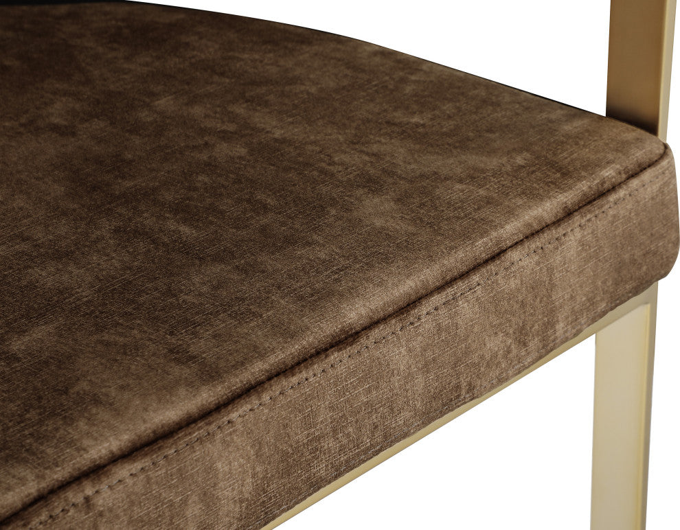 Marcello Upholstered Dining Chair, Brown, Velvet, Brushed Brass Finish