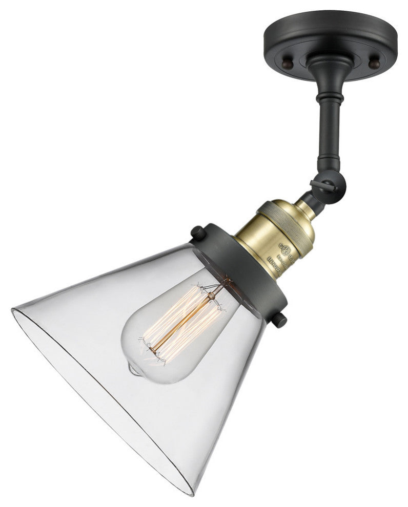 Large Cone 8" Semi-Flush Mount, Black Antique Brass, Glass: Clear
