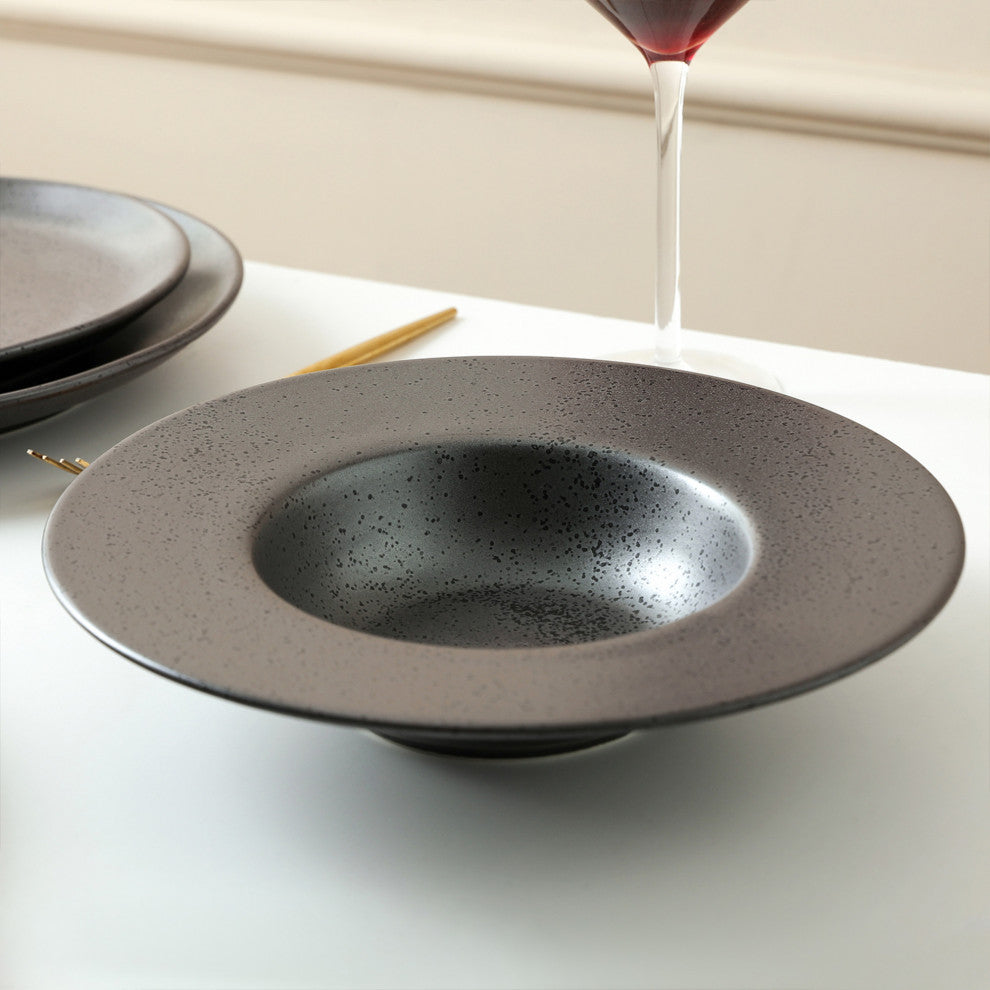 Stone Lain Valencia Porcelain 32 Piece Dinnerware Set, Metallic Grey