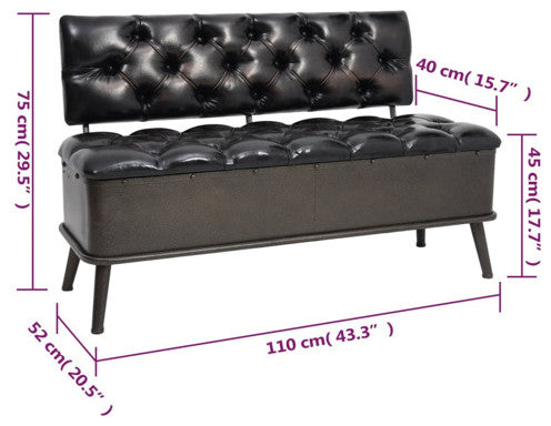 vidaXL Storage Bench Storage Bench for Entryway with Backrest Black Faux Leather