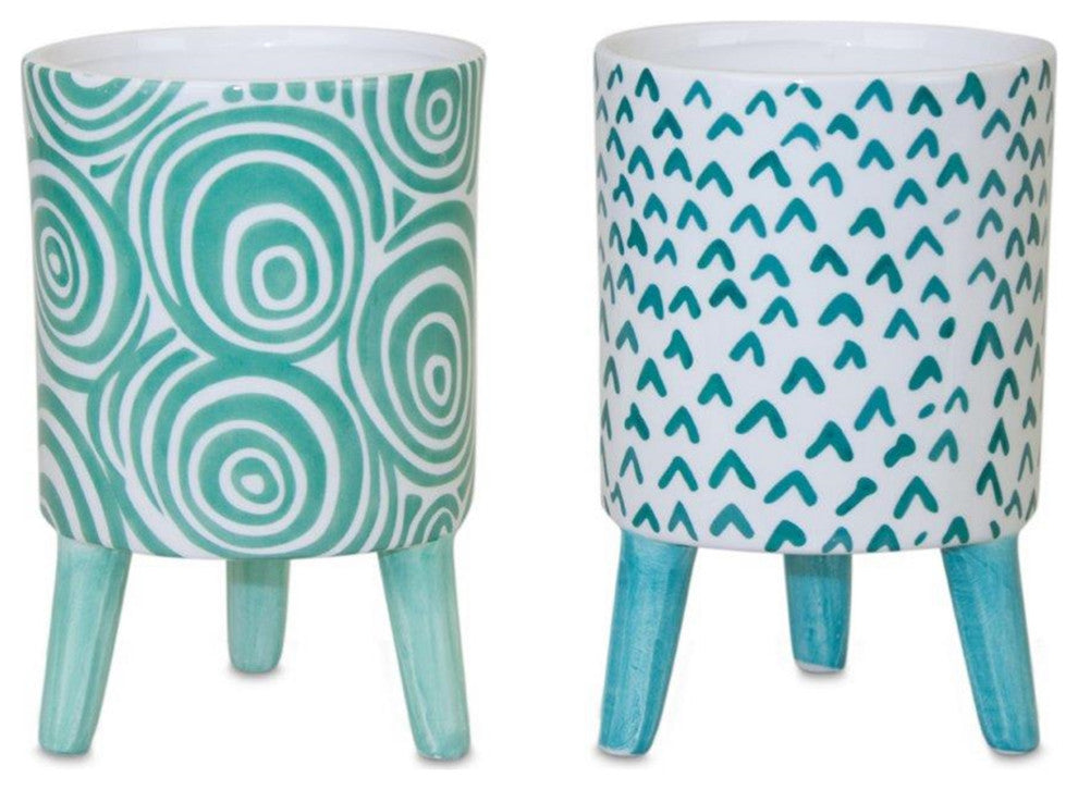 Pot With Legs, 2-Piece Set, 3.75"Dx6"H Dolomite