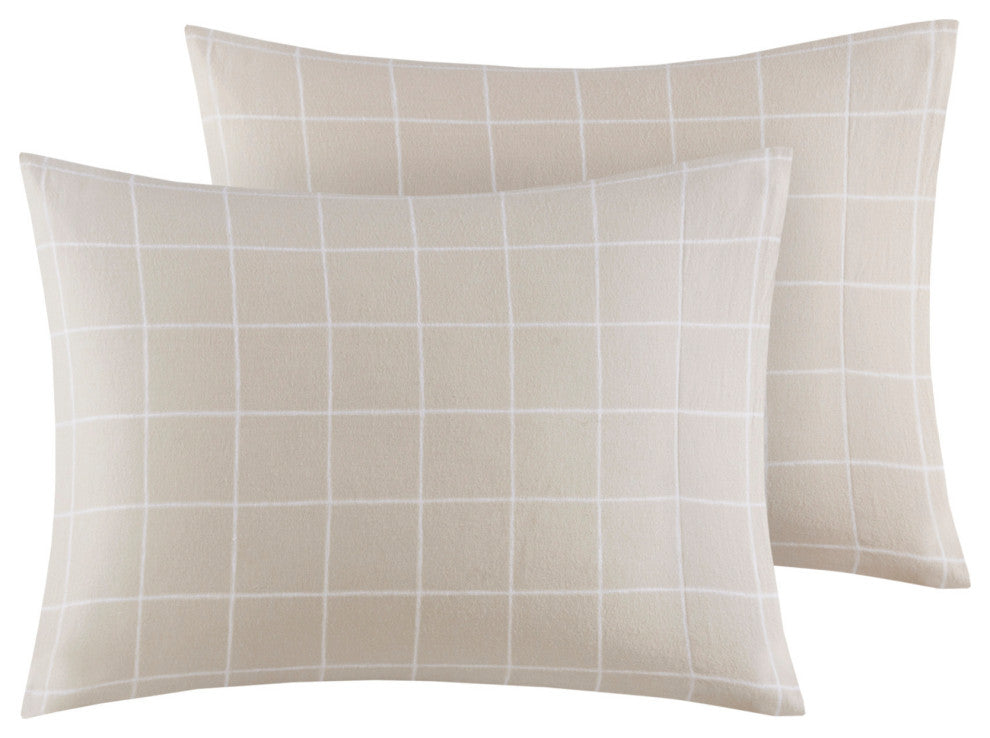 Beautyrest Oversized Flannel 4 Piece Sheet Set, Beige Windowpane