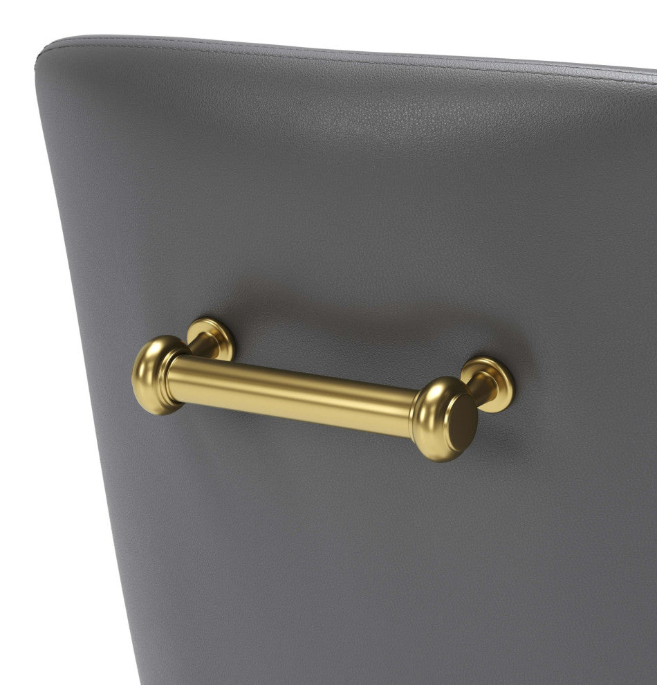 Counter Stool Chair, Faux Vinyl Leather, Steel, Gray, Gold, Cafe Bistro